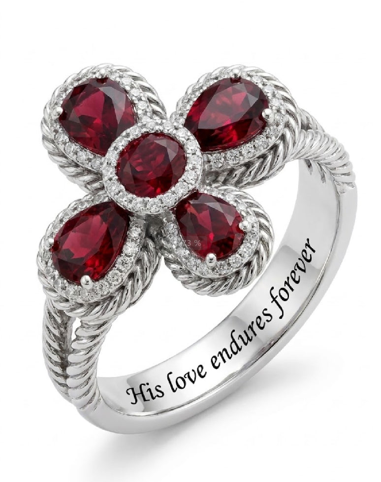 Minimalist Sterling 925 Silver Floral Cluster Ring with Zircon