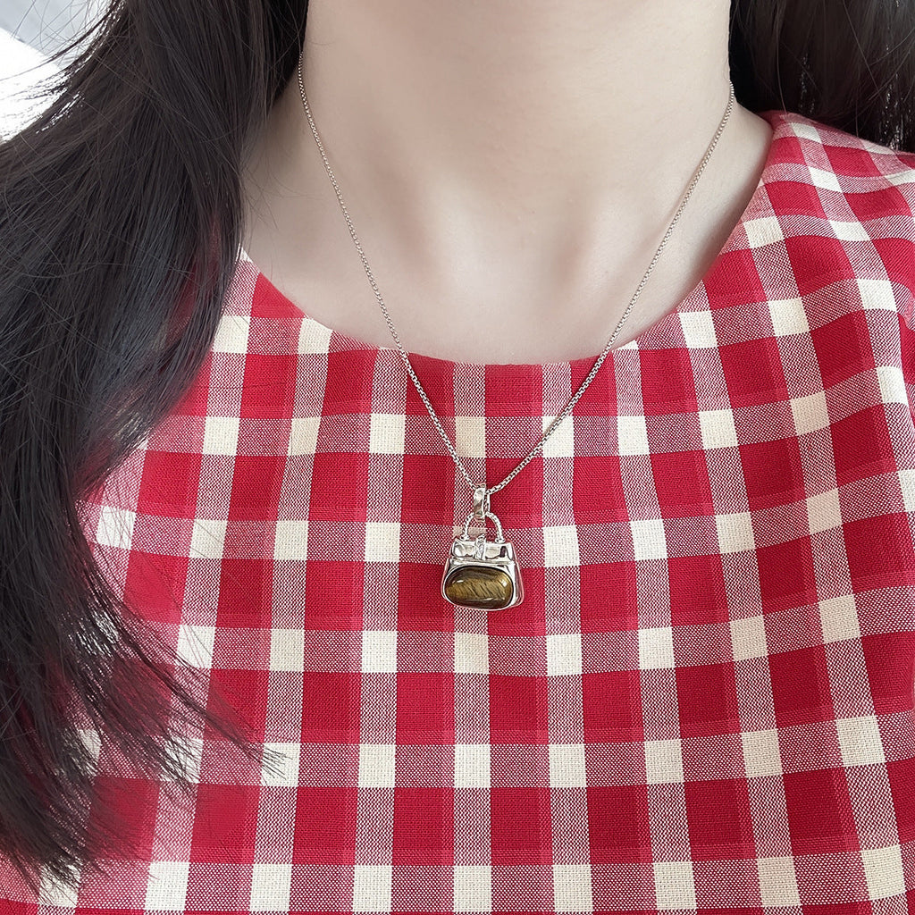 Tigers Eye Stone And Coffee-Colored Leather Double-Layer Necklace