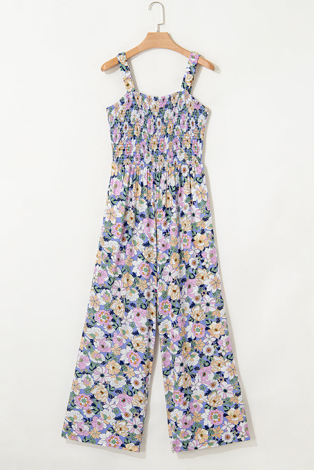 Green Floral Square Neckline High Waist Stretch Jumpsuit