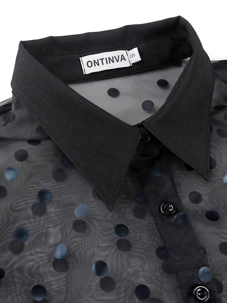 Summer V-neck Polka Dot Button Top for Women