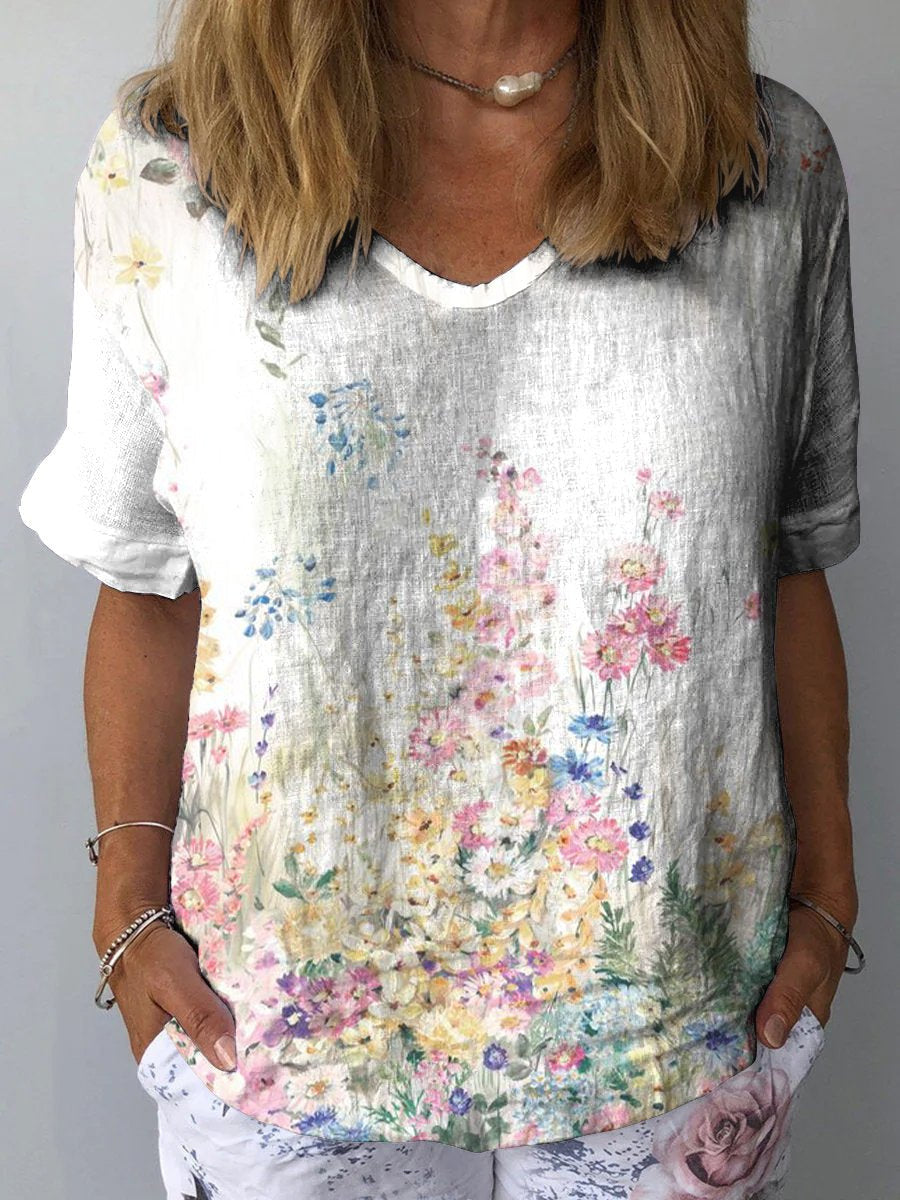 Artistic Retro Floral Print Pullover Top – Chinese Style Blouse