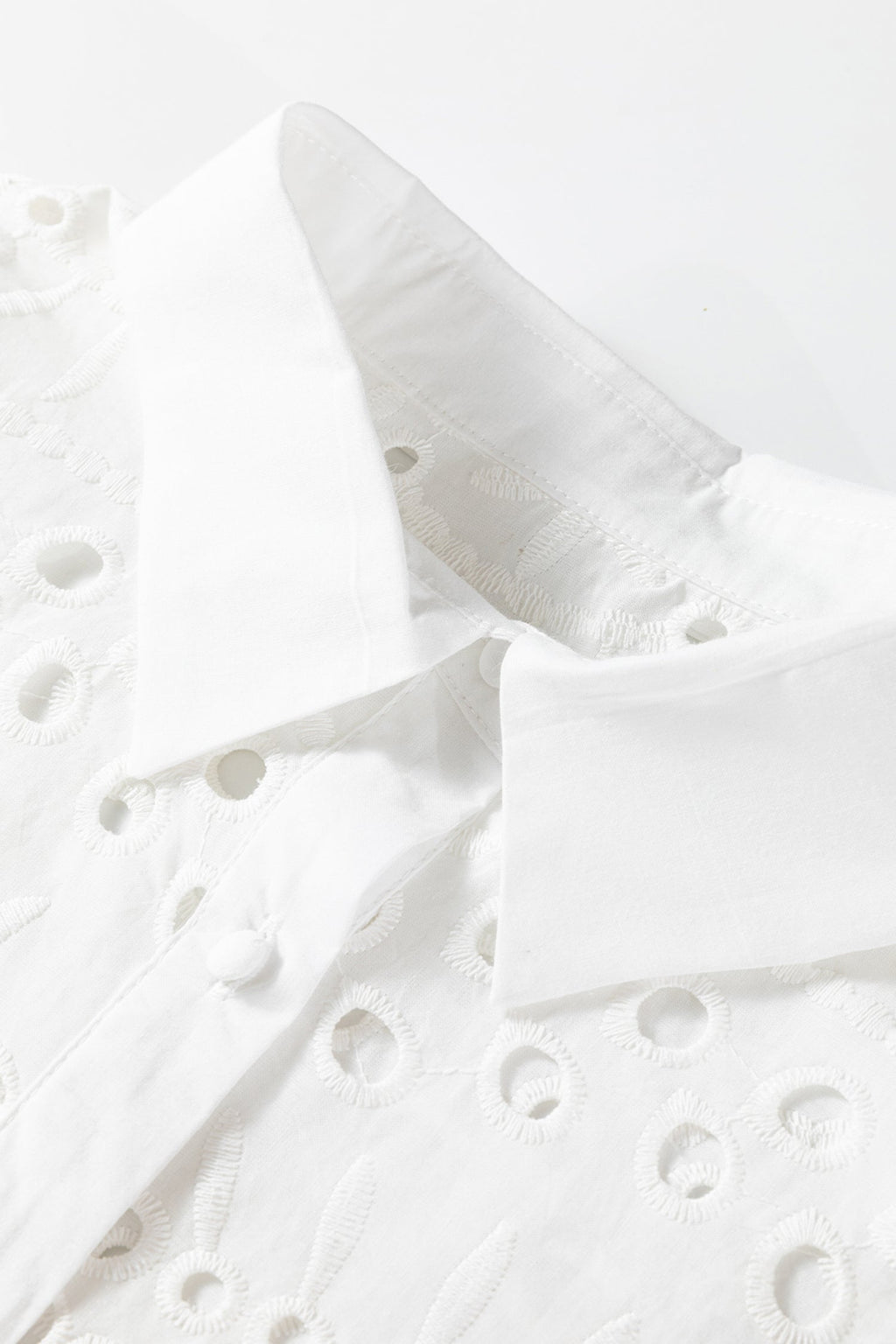 Eyelet Embroidered Puff Sleeve Cropped Cotton Shirt