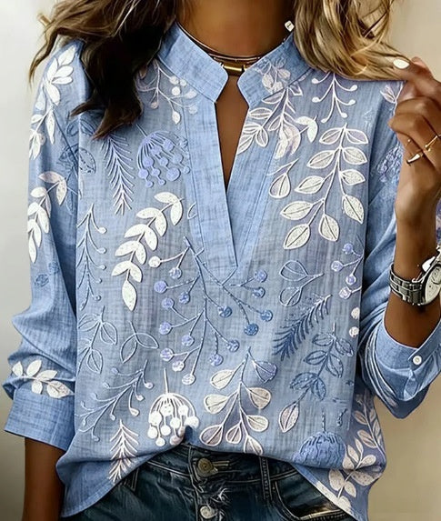 Women's Embroidered Floral Casual Long Sleeve Shirt Top - Image 8