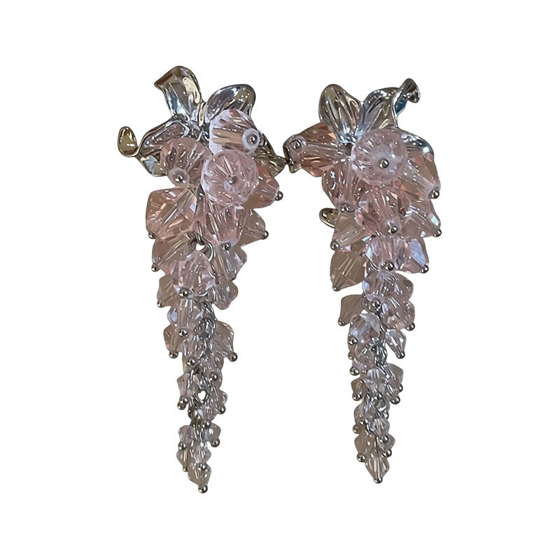 Women Iris Crystal Beaded Tassel Dangle Earrings,Niche Unique Heavy Craft Versatile Fashion Statement Jewelry For Daily Occasion
