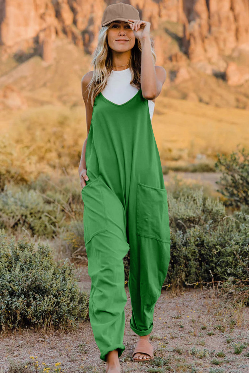 Sleeveless V-Neck Jumpsuit with Pockets