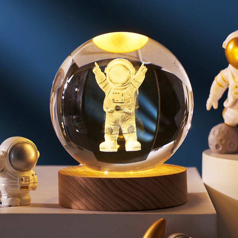 3D Crystal Ball Night Lamp with LED Nebula and Solar System Glow