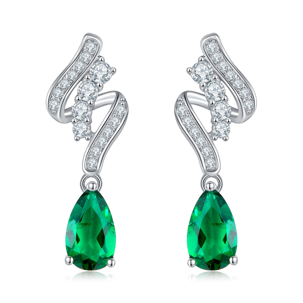 S925 Silver 2.4g 1.52ct Lab-Created Emerald Drop Earrings, 8x5mm Pear Cut