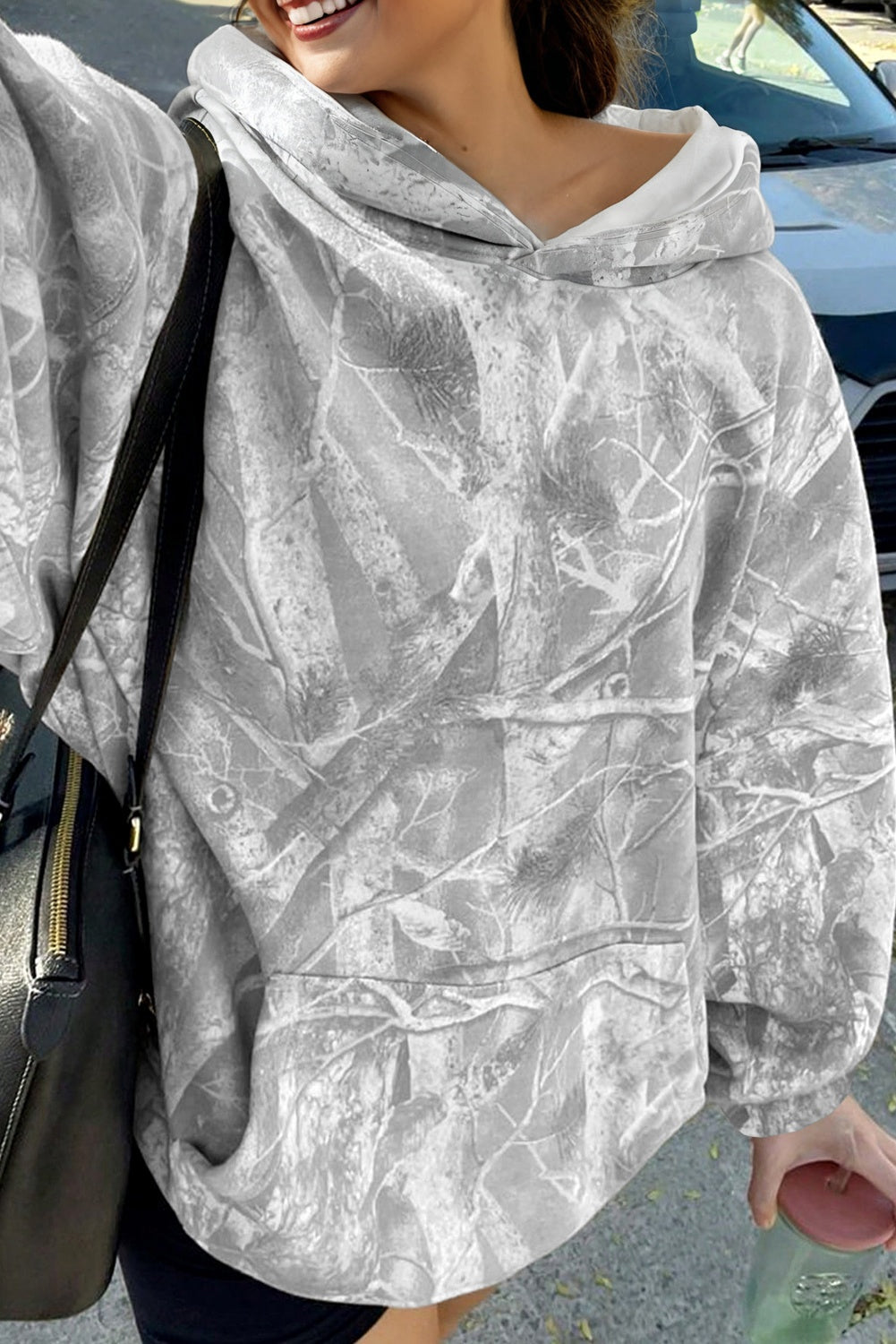 Camo Kangaroo Pocket Drop Shoulder Hoodie