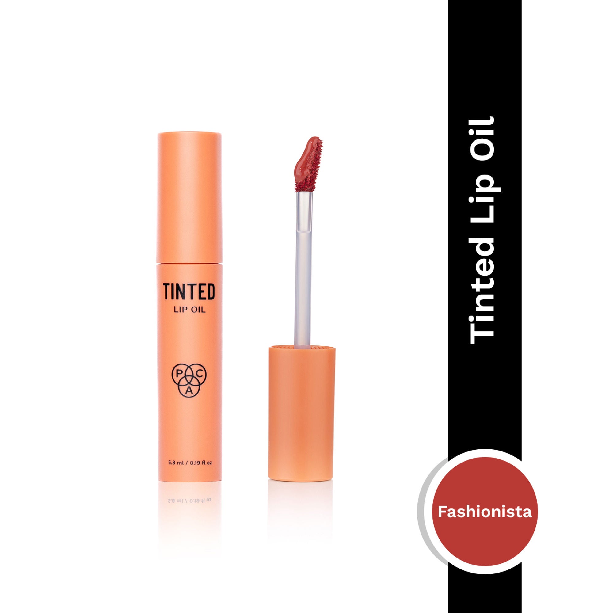 PAC Studio Tinted Lip Oil in shade Fashionista with a high-shine glossy finish
