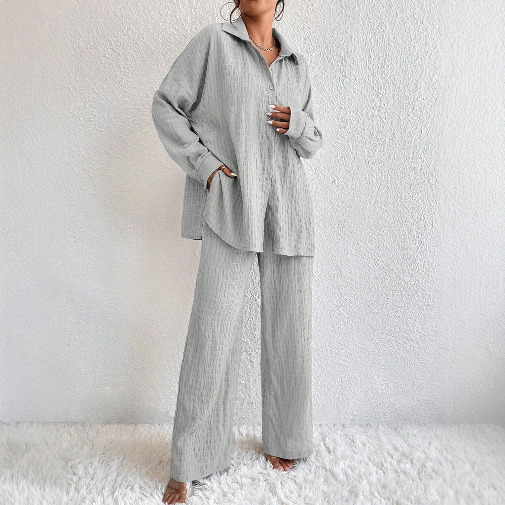 Women's Pleated Long Sleeve Lapel Two-Piece Set Loose Fit - Image 3