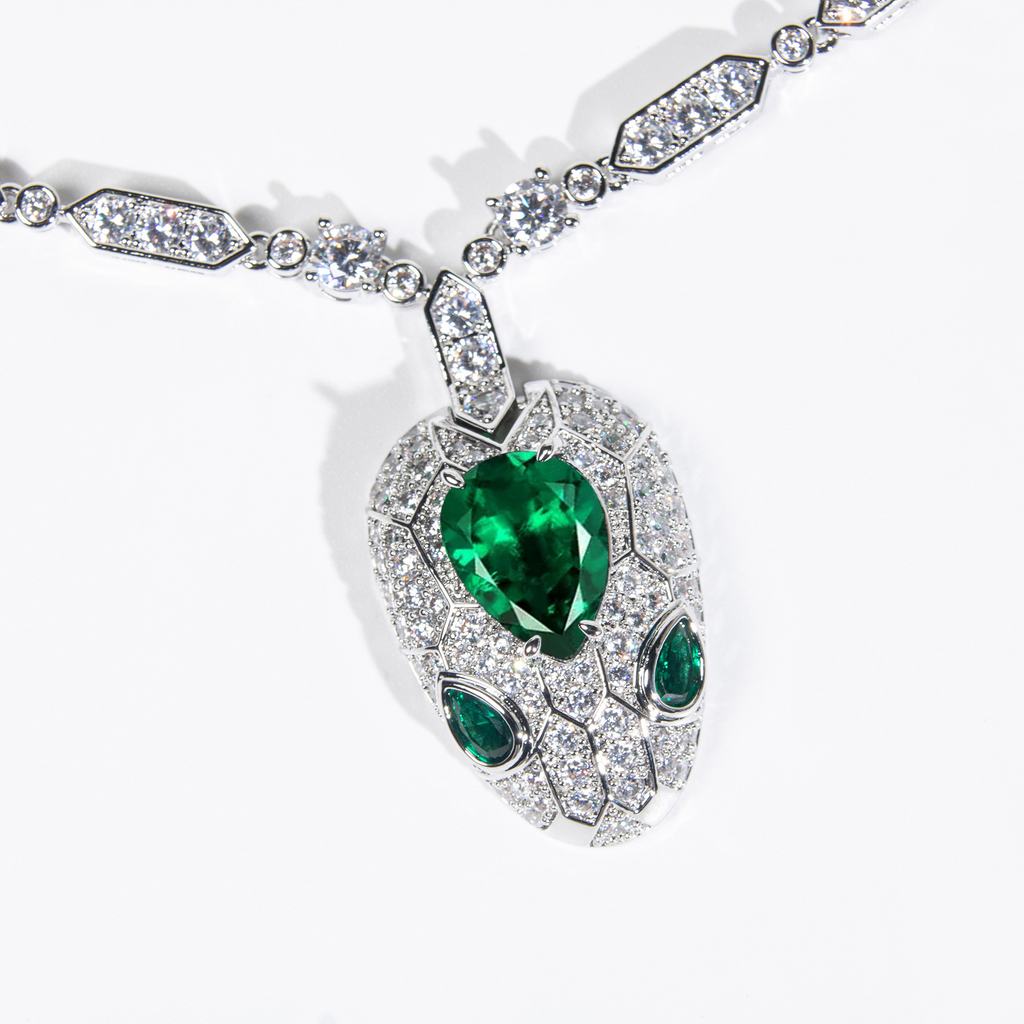 Little Spirit Snake Pendant Necklace in S925 Silver and Zirconia