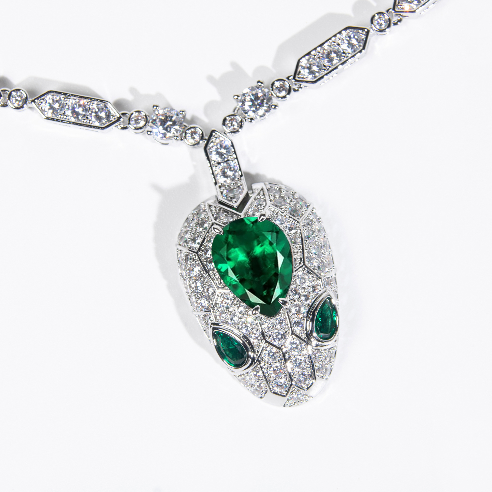 Little Spirit Snake Pendant Necklace in S925 Silver and Zirconia
