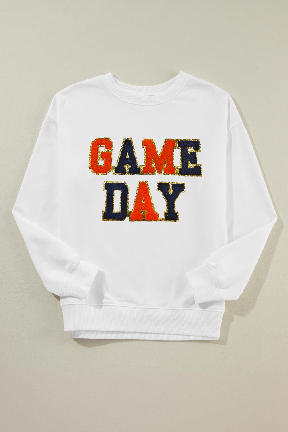 White Chenille GAME DAY Letter Terry Flocking Sweatshirt
