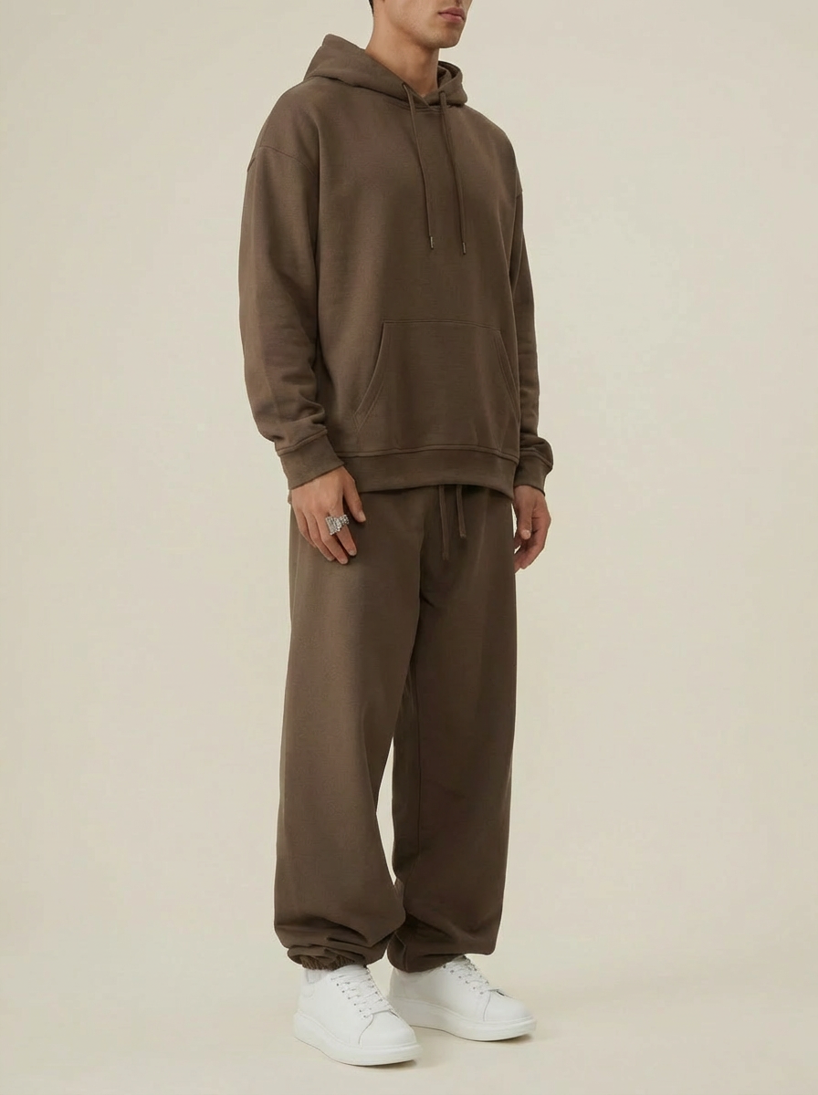Heavyweight 440 GSM Cotton Joggers in Brown - Relaxed Fit