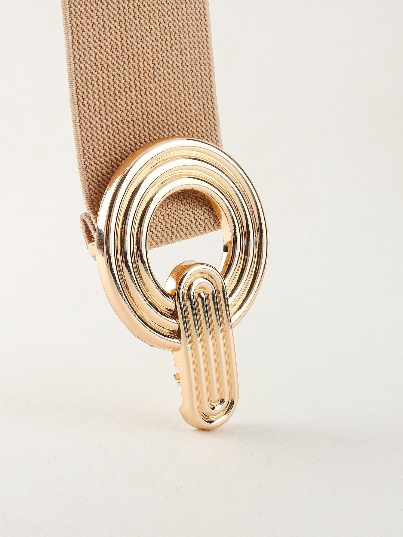 Geometric Buckle Elastic Wide Belt | Brown & Gold