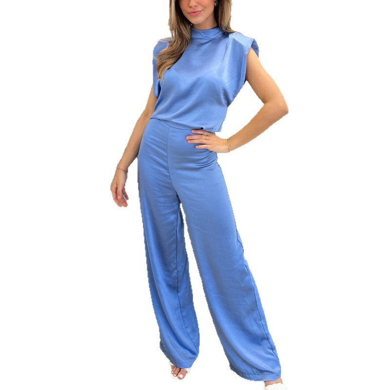 Satin Backless Evening Jumpsuit Wide-Leg Minimalist Party Outfit
