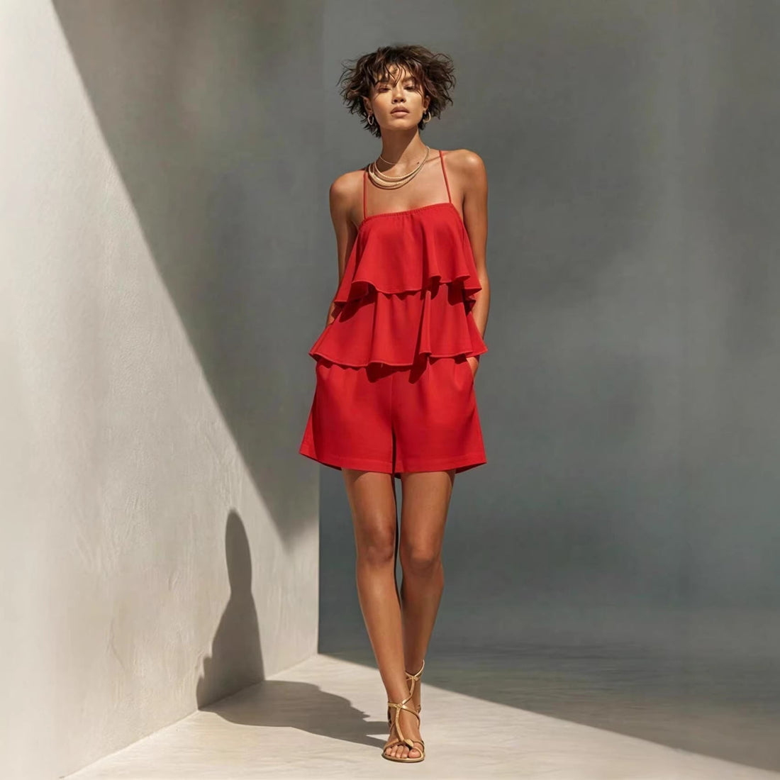 Women's Ruffle Layer Camisole and Shorts Set - Image 4