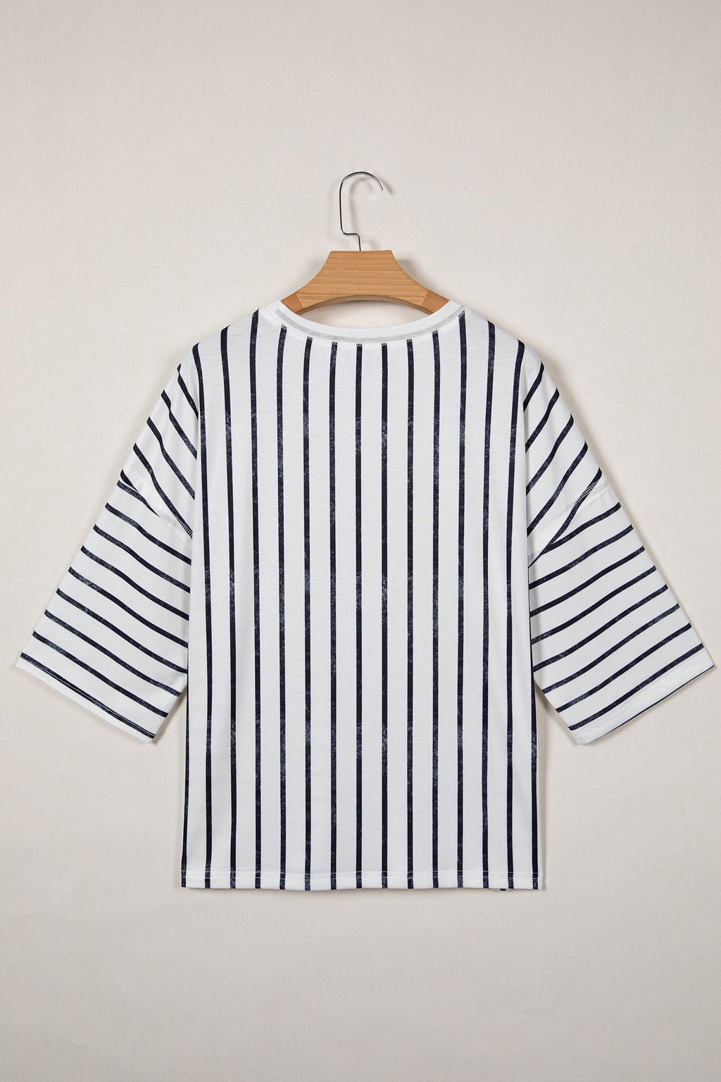 Women's Striped Colorblock Loose Fit 3/4 Sleeve Knit T-Shirt
