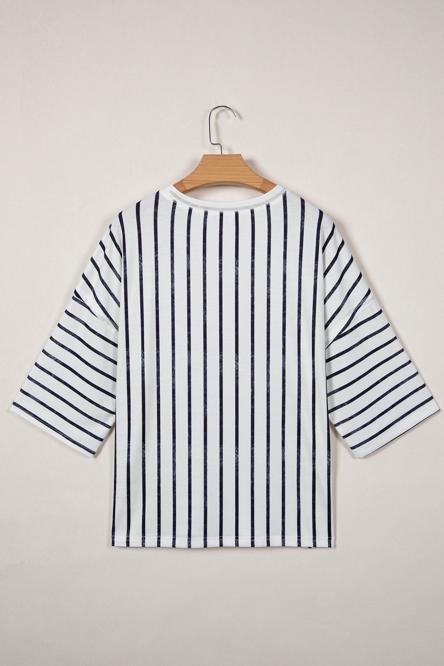 Women's Striped Colorblock Loose Fit 3/4 Sleeve Knit T-Shirt