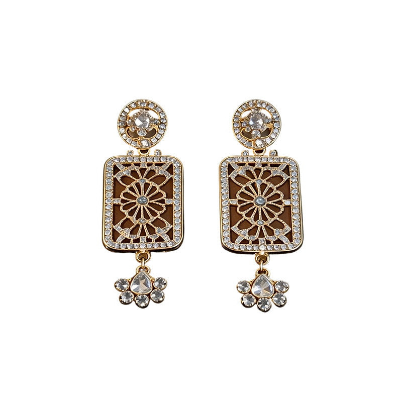 Womens Retro Ethnic Style Oval Rhinestone Inlaid Stud Earrings,Costume Earrings For Daily Party Wear