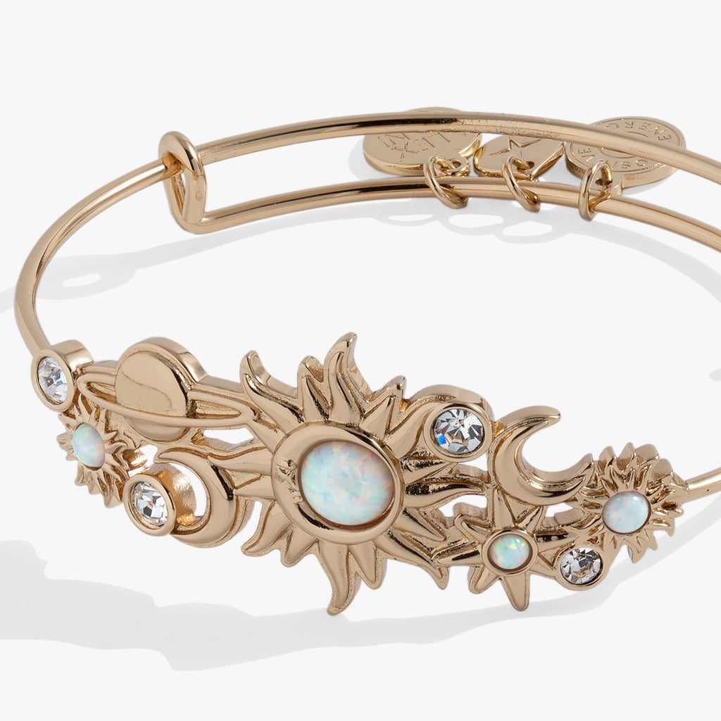 Celestial In-Line Bangle with Blue Opal Sun Moon and Star Charms