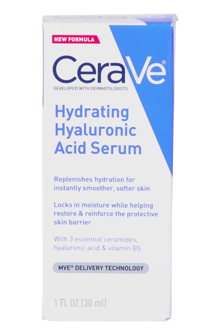 Bottle of CeraVe Hydrating Hyaluronic Acid Face Serum for skin moisture support