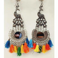 Peacock design Chandbali earrings with silk thread and mirror work for parties
