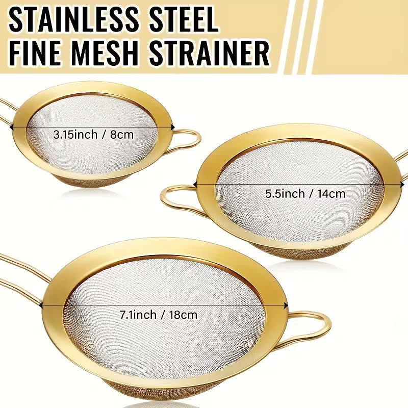 4-Piece Golden Stainless Steel Colander and Mesh Strainer Set