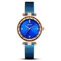 Stylish Cut-mirror Imported Movement Quartz Womens Watch With A Steel Band And Diamond Accents