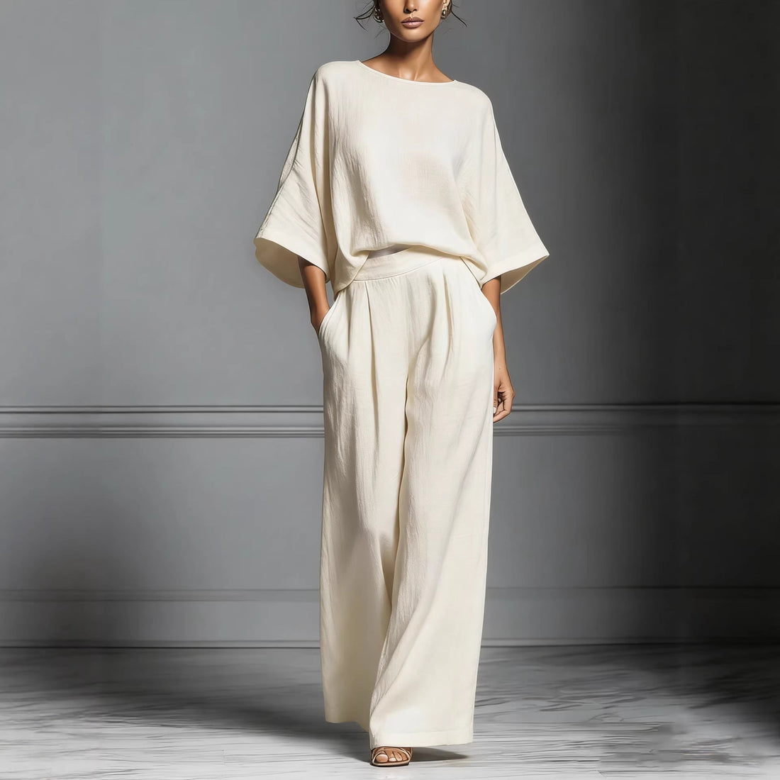 Women's Flared Sleeve Linen Two Piece Set Casual Outfit - Image 5