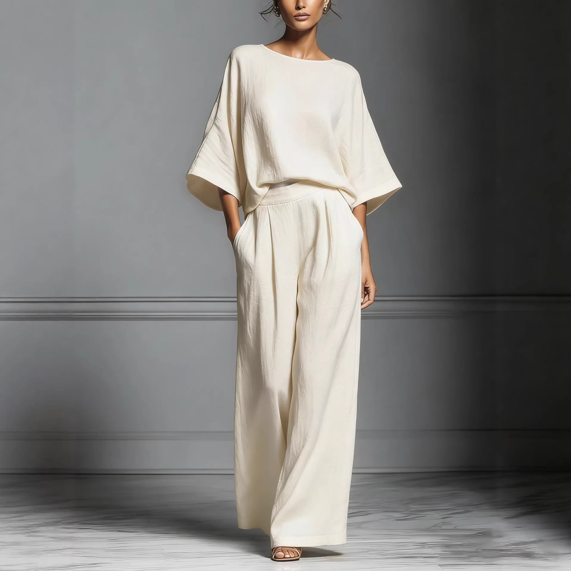 Women's Flared Sleeve Linen Two Piece Set Casual Outfit - Image 5