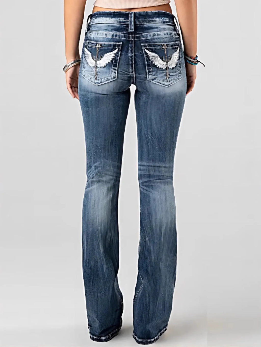 Embroidered Washed Bootcut Jeans