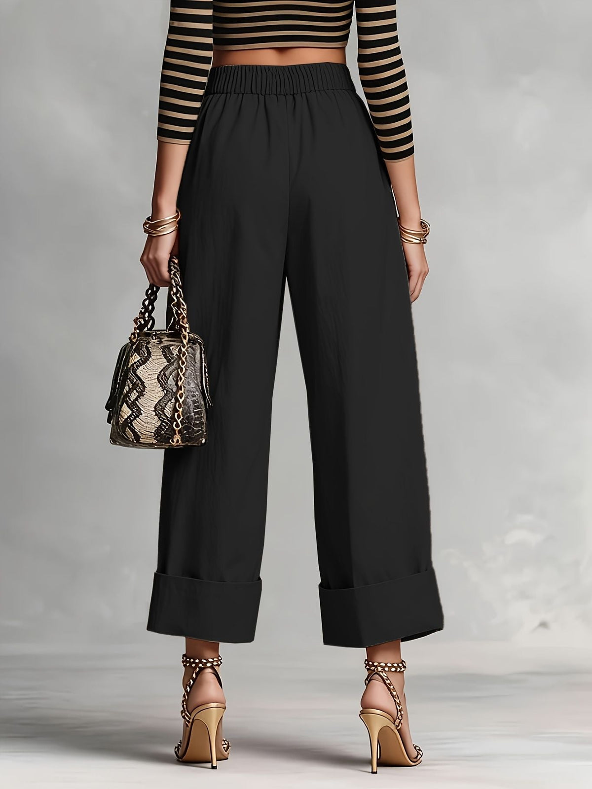 Women's Pleated Cuffed Straight-Leg Pants with Pockets
