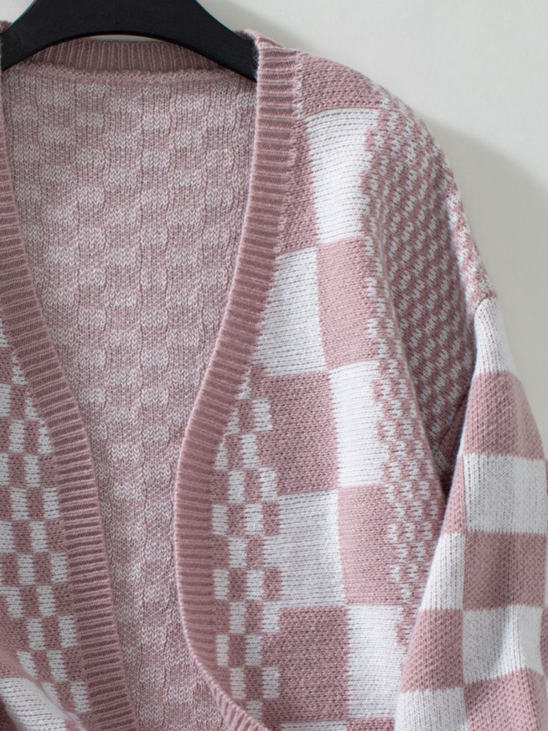 Back To School Sweater - Double Take Checkered Open Front Dropped Shoulder Cardigan