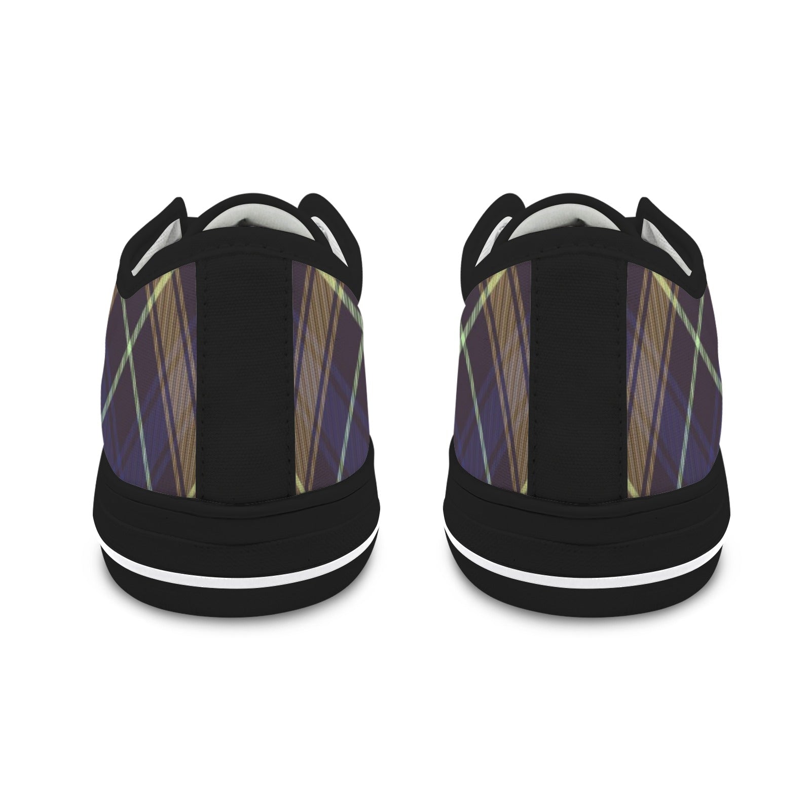 Dark Blue Plaid Low Top Canvas Sneakers for Women - Image 7