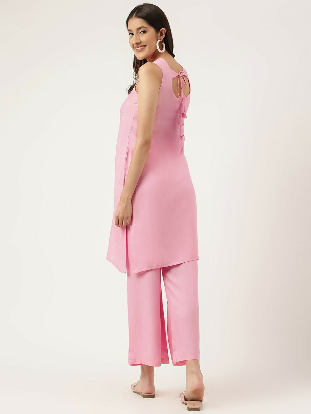 Pink Rayon Straight Kurta and Bottom Set with Embroidery Work