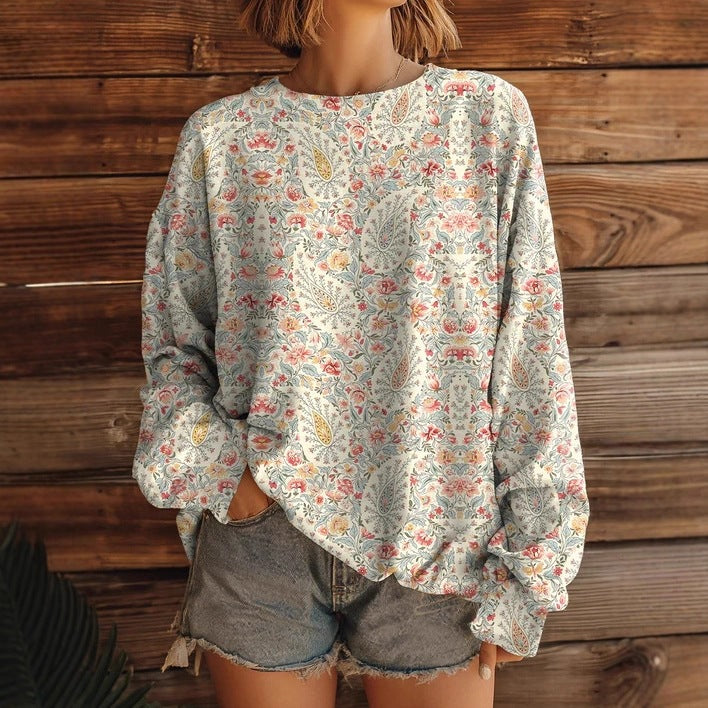 Women’s Printed Crew-Neck Sweatshirt Long Sleeve Casual Top