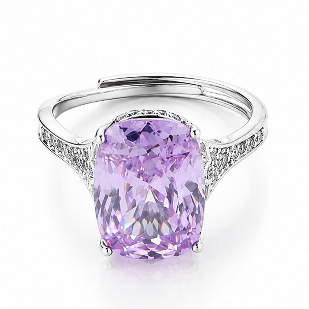 High End Nest Cut Kunzite Ring For Women, Micro Pave Full Diamond Setting Queen Style Statement Finger Ring