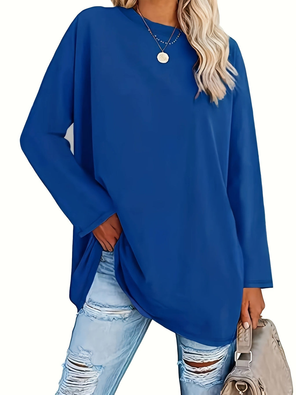 Women's Casual Loose Long Sleeve Top Crew Neck Shirt - Image 7