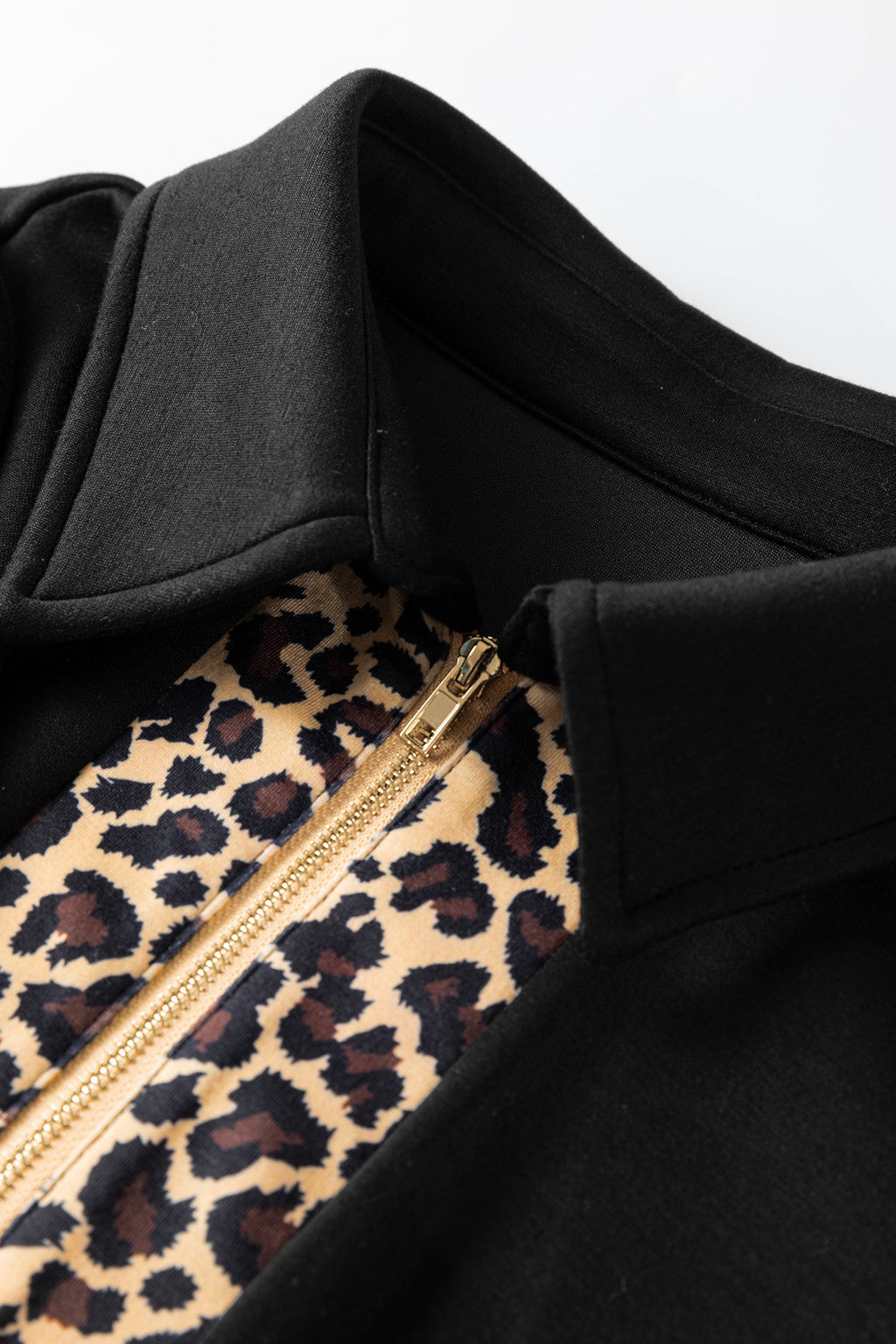 Leopard Patchwork Zip Collared Puff Sleeve Mini Dress