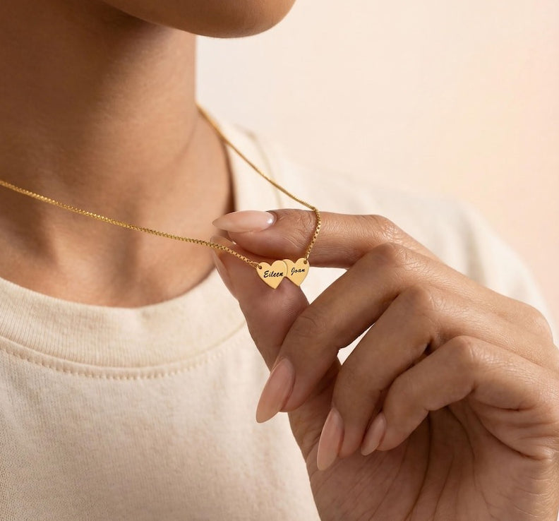 Gold Heart-Shaped Interlocking Custom Name Necklace