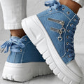 Women Red Side-Zipper Dual Lace-Up Platform Casual Sneakers