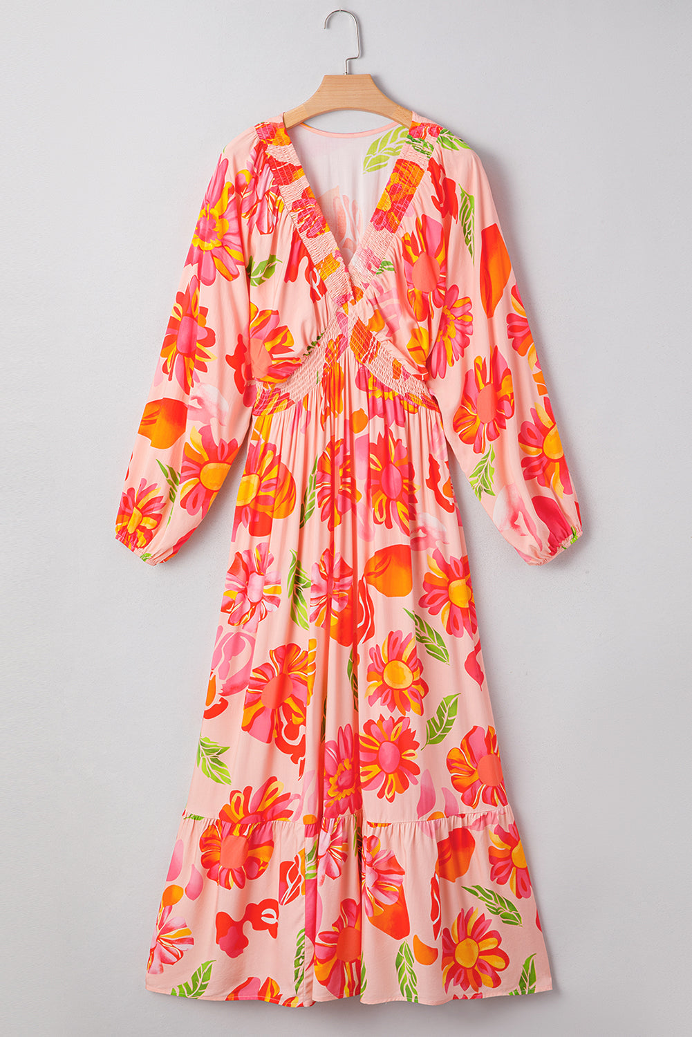 Floral V-Neck Puff Sleeve Maxi Dress