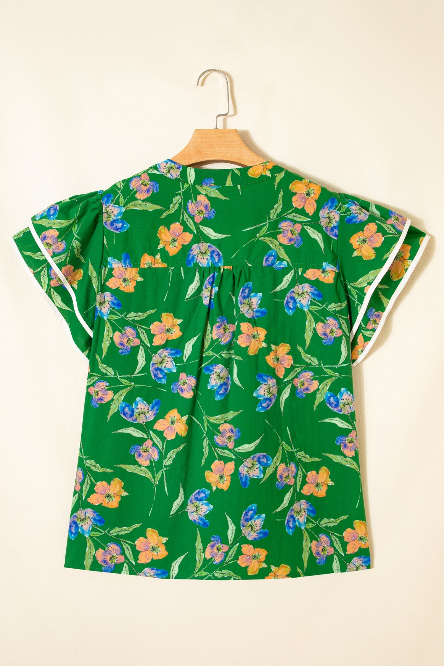 Keilani Short Sleeve Floral Button Down Blouse in Green Blue Orange