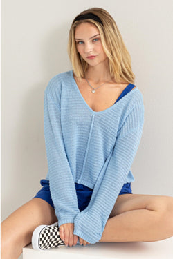 Long Sleeve Striped V-Neck Top with Texture