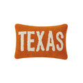 8x12 inch Texas Orange and White wool hooked throw pillow with velvet backing and zipper closure