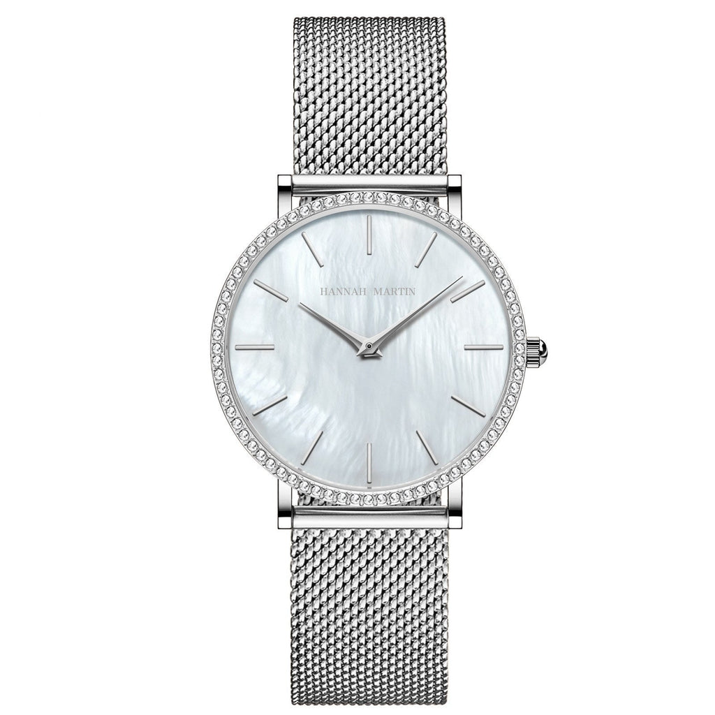 Full Stainless Steel Shell Chain Women's Diamond Shell Surface Quartz Watch