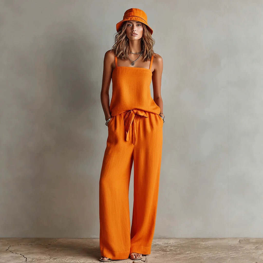 Women's Spaghetti Strap Cami Top and Wide-Leg Pants Set
