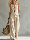 Women's Button-Down Vest and Wide-Leg Pants Two-Piece Set - Image 6