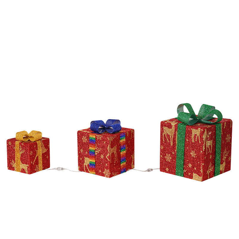 Set of 3 Pre-Lit Christmas Gift Boxes with LED Lights and Bows